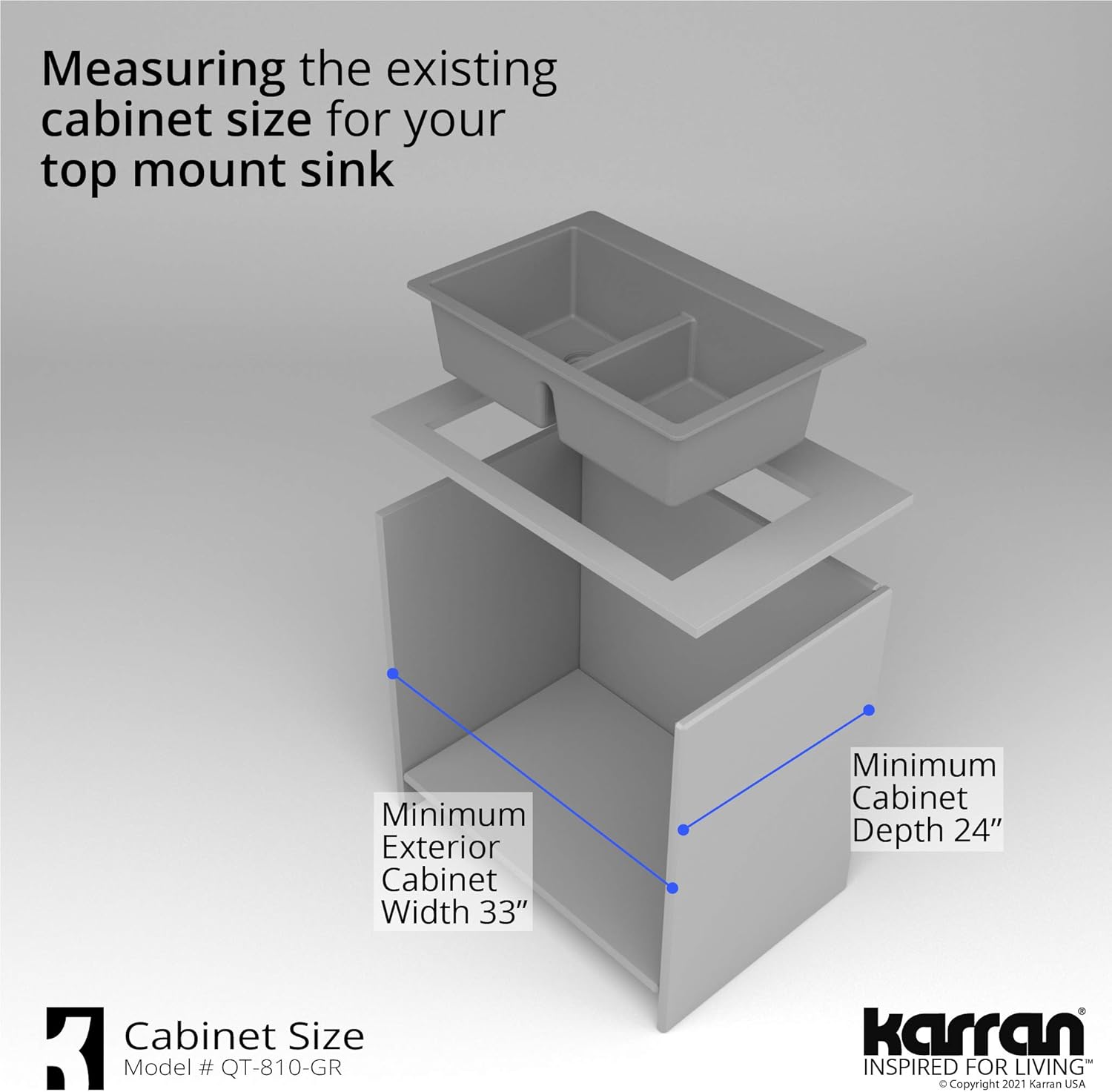 Karran QT-810 33" Top Mount Double Equal Bowl Quartz Kitchen Sink in Grey Karran QT-810 33" Top Mount Double Equal Bowl Quartz Kitchen Sink in Grey