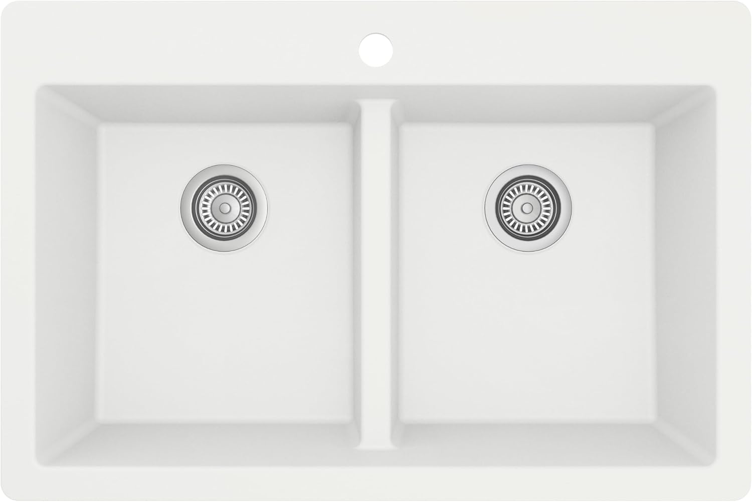 Karran QT-810 33"" Top Mount Double Equal Bowl Quartz Kitchen Sink in White "Karran QT-810 33"" Top Mount Double Equal Bowl Quartz Kitchen Sink in White"
