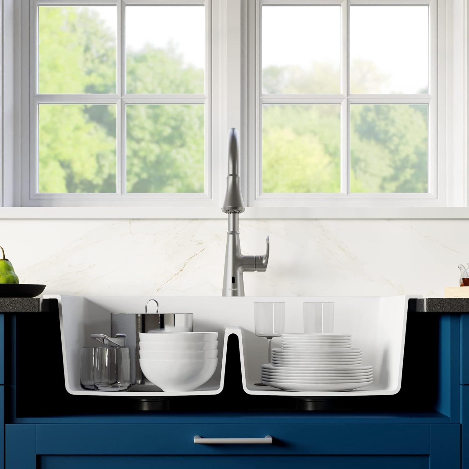 Karran QT-810 33"" Top Mount Double Equal Bowl Quartz Kitchen Sink in White "Karran QT-810 33"" Top Mount Double Equal Bowl Quartz Kitchen Sink in White"