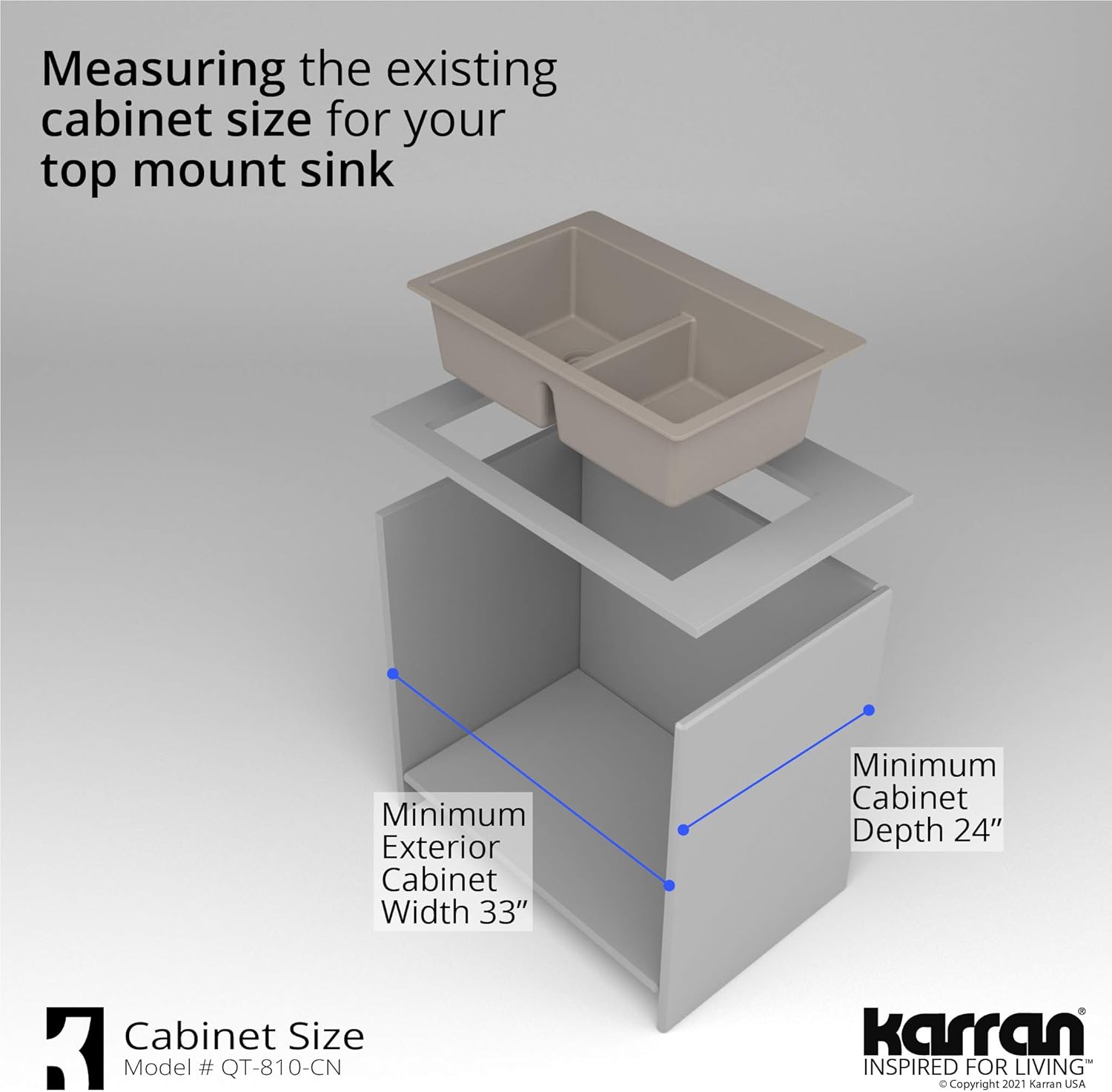 Karran QT-810 33" Top Mount Double Equal Bowl Quartz Kitchen Sink in Concrete Karran QT-810 33" Top Mount Double Equal Bowl Quartz Kitchen Sink in Concrete