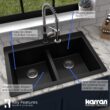 Karran QT-810 33" Top Mount Double Equal Bowl Quartz Kitchen Sink in Black Karran QT-810 33