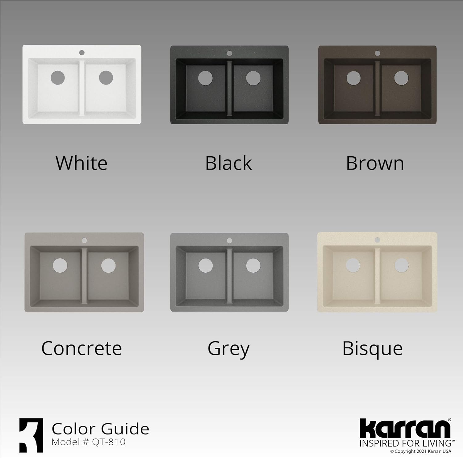 Karran QT-810 33" Top Mount Double Equal Bowl Quartz Kitchen Sink in Black Karran QT-810 33" Top Mount Double Equal Bowl Quartz Kitchen Sink in Black