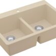 Karran QT-810 33" Top Mount Double Equal Bowl Quartz Kitchen Sink in Bisque Karran QT-810 33