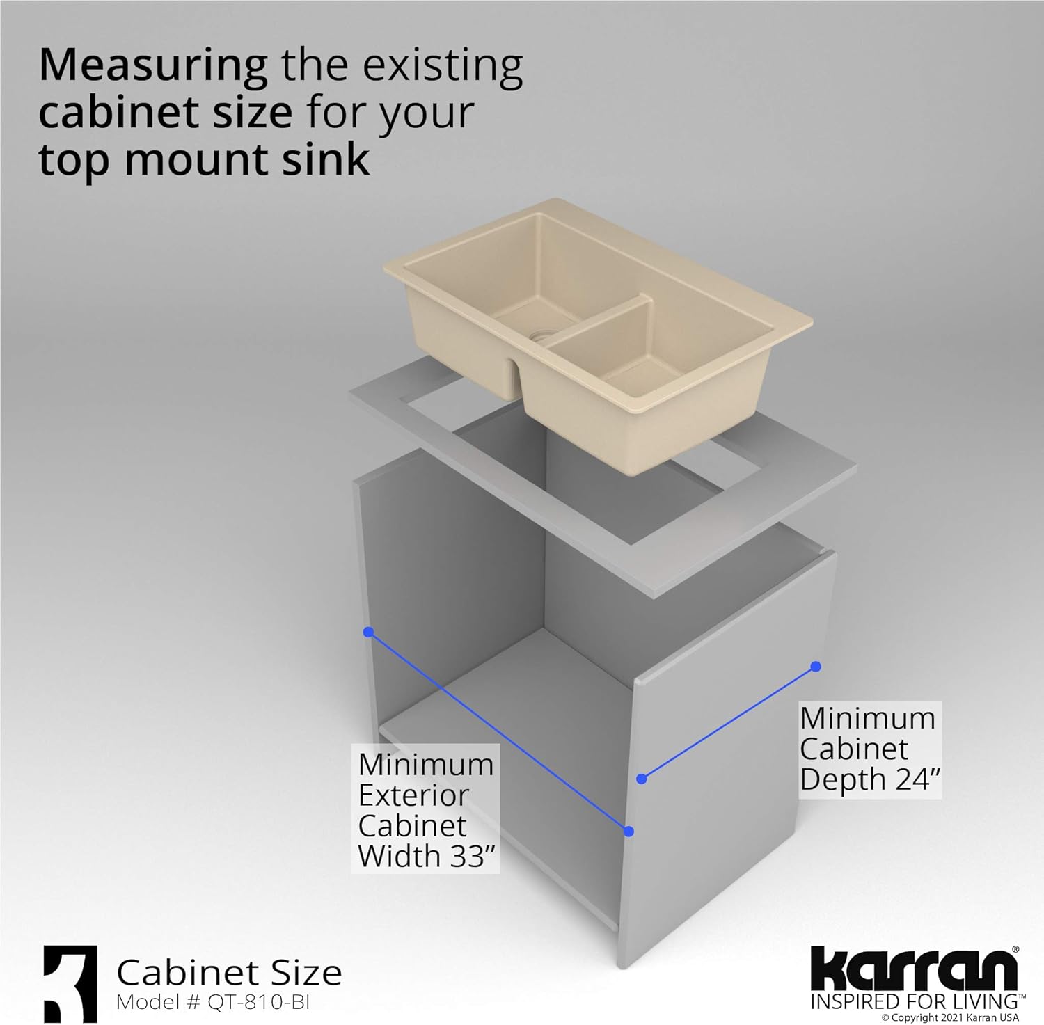 Karran QT-810 33" Top Mount Double Equal Bowl Quartz Kitchen Sink in Bisque Karran QT-810 33" Top Mount Double Equal Bowl Quartz Kitchen Sink in Bisque