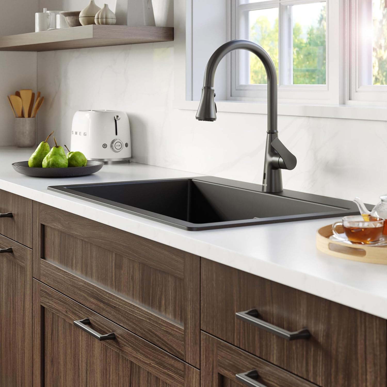 Karran QT-810 33" Top Mount Double Equal Bowl Quartz Kitchen Sink in Brown Karran QT-810 33" Top Mount Double Equal Bowl Quartz Kitchen Sink in Brown