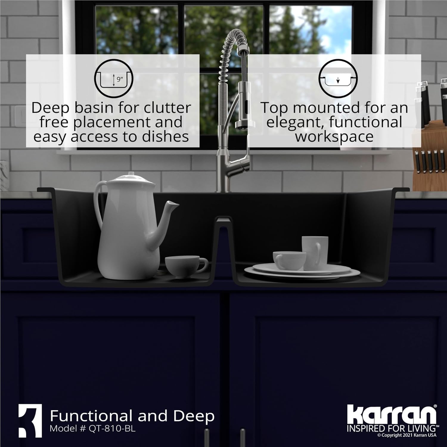 Karran QT-810 33" Top Mount Double Equal Bowl Quartz Kitchen Sink in Brown Karran QT-810 33" Top Mount Double Equal Bowl Quartz Kitchen Sink in Brown