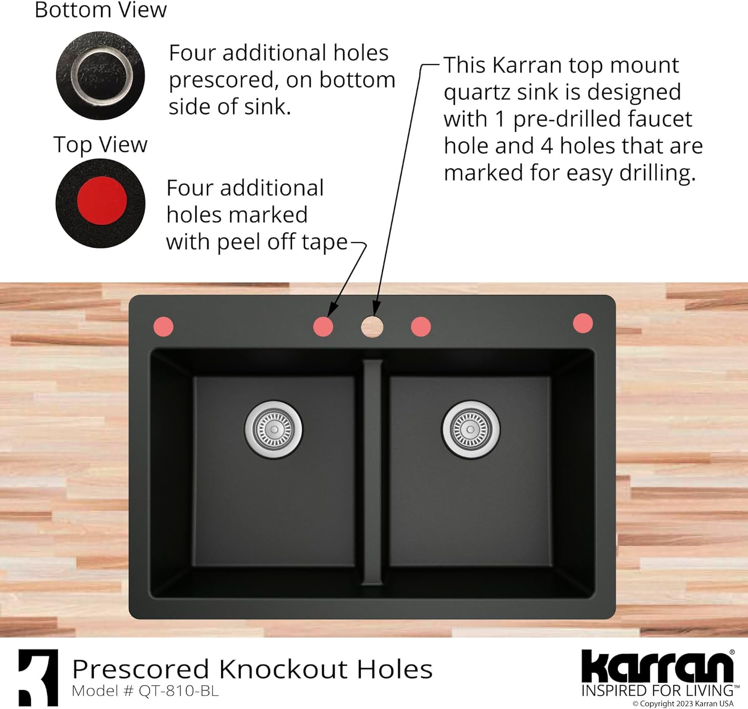 Karran QT-810 33" Top Mount Double Equal Bowl Quartz Kitchen Sink in Brown Karran QT-810 33" Top Mount Double Equal Bowl Quartz Kitchen Sink in Brown