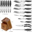 16-Piece Kitchen Knife Set with Block, Powder Steel High Carbon Steel Knife Block Set, Ultra Sharp Professional Chef Knife Set with Sharpener