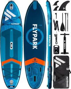 Flypark 10'8/11'x35'' Fishing&Family Stable Inflatable Paddle Boards, Extra Wide SUP Paddleboard Inflatable, 430lb/3 People, Stand Up Paddle Board for Adults, Camera Mount, Shoulder Strap, Rod Holder