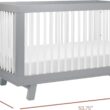 Babyletto Hudson 3-in-1 Convertible Baby Crib with Toddler Bed & Daybed Conversion - Strong, Durable & Easy to Assemble - GREENGUARD Gold Certified w/ 4 Adjustable Mattress Heights - Grey and White