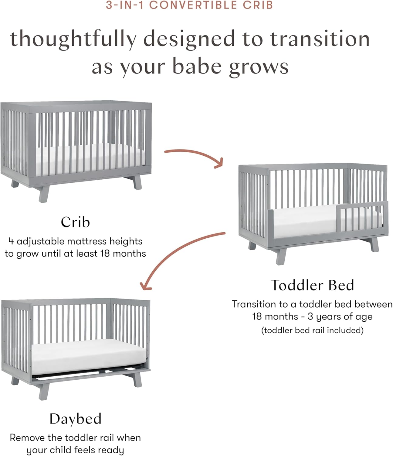 Babyletto Hudson 3-in-1 Convertible Baby Crib - Wooden Baby Bed with 4 Adjustable Mattress Heights - Strong & - Grey Babyletto Hudson 3-in-1 Convertible Baby Crib - GREENGUARD Gold Certified Convertible Crib to Toddler Bed & Daybed - Wooden Baby Bed with 4 Adjustable Mattress Heights - Strong & Easy Assembly - Grey