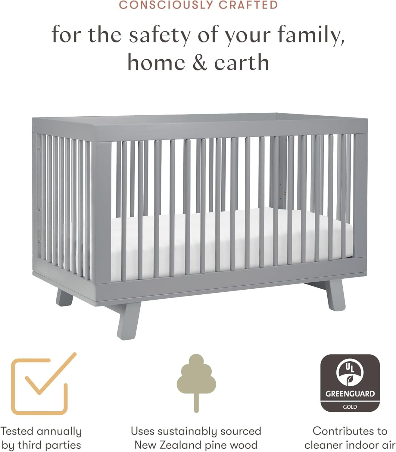 Babyletto Hudson 3-in-1 Convertible Baby Crib - Wooden Baby Bed with 4 Adjustable Mattress Heights - Strong & - Grey Babyletto Hudson 3-in-1 Convertible Baby Crib - GREENGUARD Gold Certified Convertible Crib to Toddler Bed & Daybed - Wooden Baby Bed with 4 Adjustable Mattress Heights - Strong & Easy Assembly - Grey