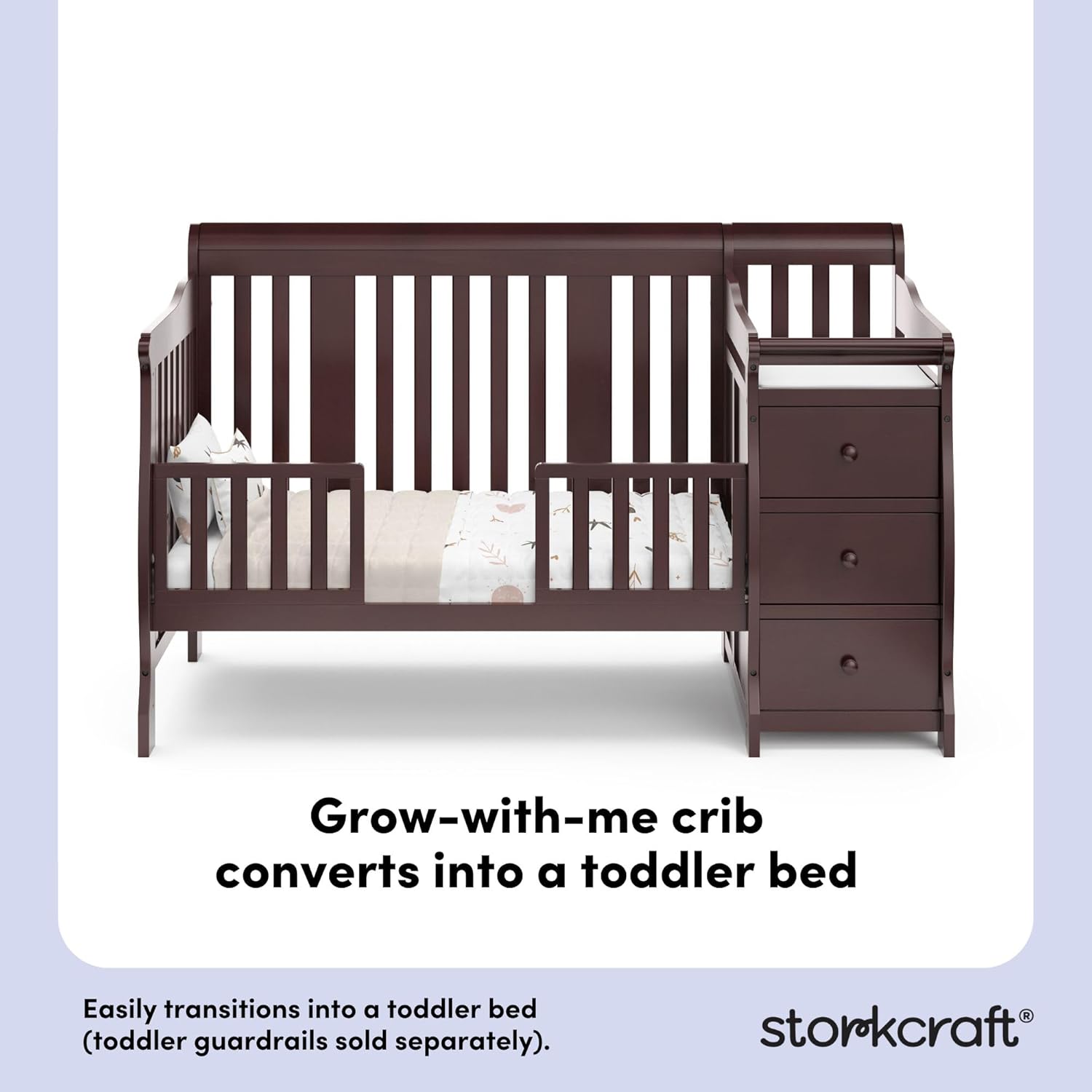 Storkcraft Portofino 5-in-1 Convertible Crib and Changer (Espresso) Storkcraft Portofino 5-in-1 Convertible Crib and Changer (Espresso) – Crib and Changing -Table Combo with 3 Drawers, Includes Baby Changing Pad, Converts to Full-Size Bed