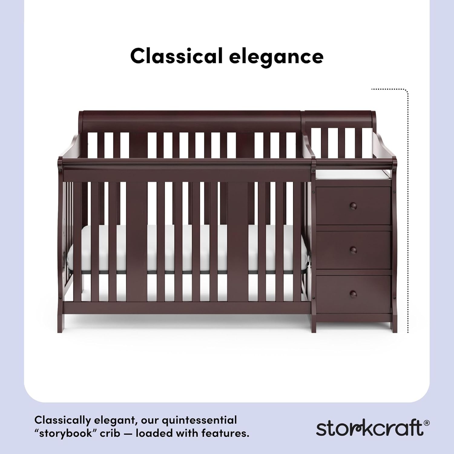 Storkcraft Portofino 5-in-1 Convertible Crib and Changer (Espresso) Storkcraft Portofino 5-in-1 Convertible Crib and Changer (Espresso) – Crib and Changing -Table Combo with 3 Drawers, Includes Baby Changing Pad, Converts to Full-Size Bed