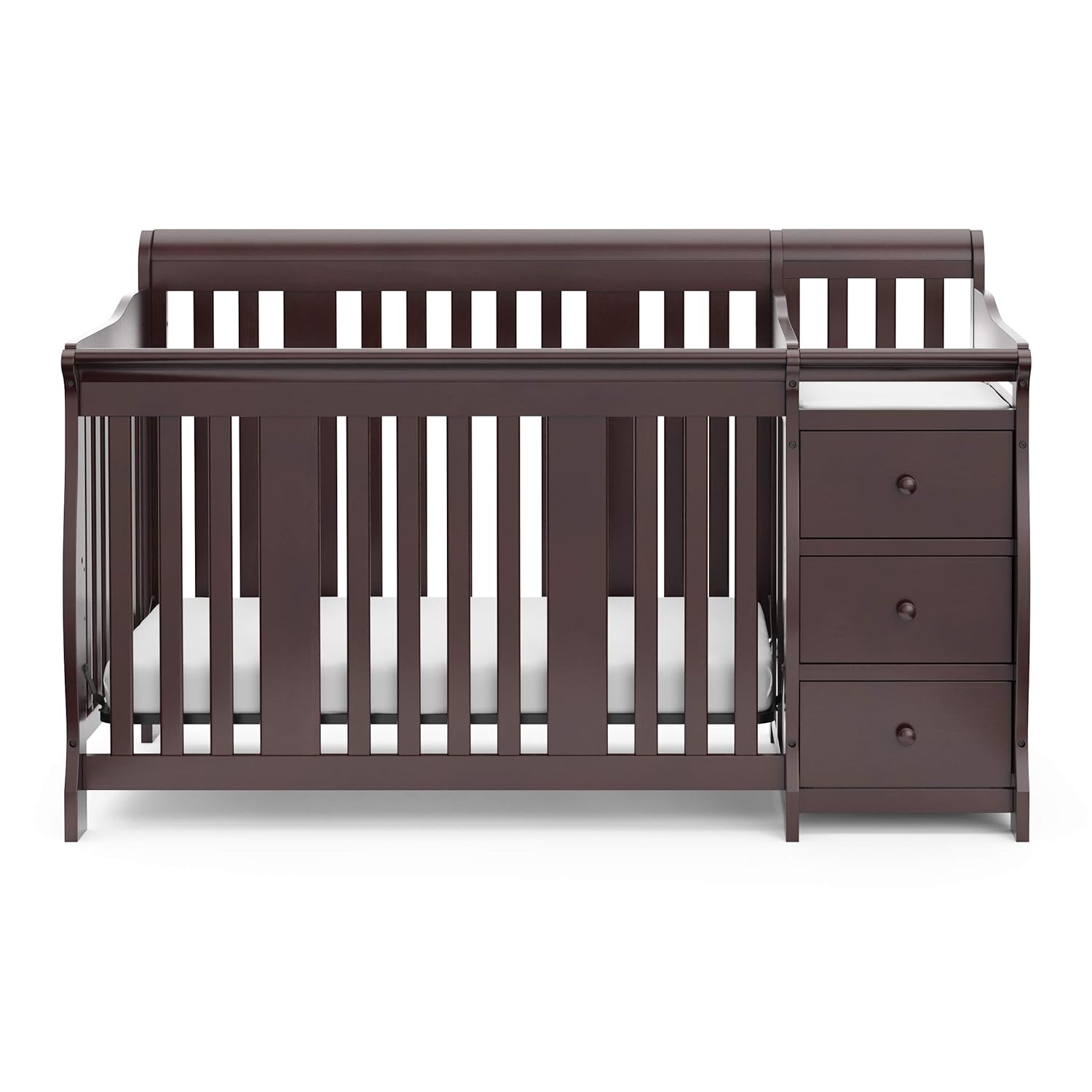 Storkcraft Portofino 5-in-1 Convertible Crib and Changer (Espresso) Storkcraft Portofino 5-in-1 Convertible Crib and Changer (Espresso) – Crib and Changing -Table Combo with 3 Drawers, Includes Baby Changing Pad, Converts to Full-Size Bed