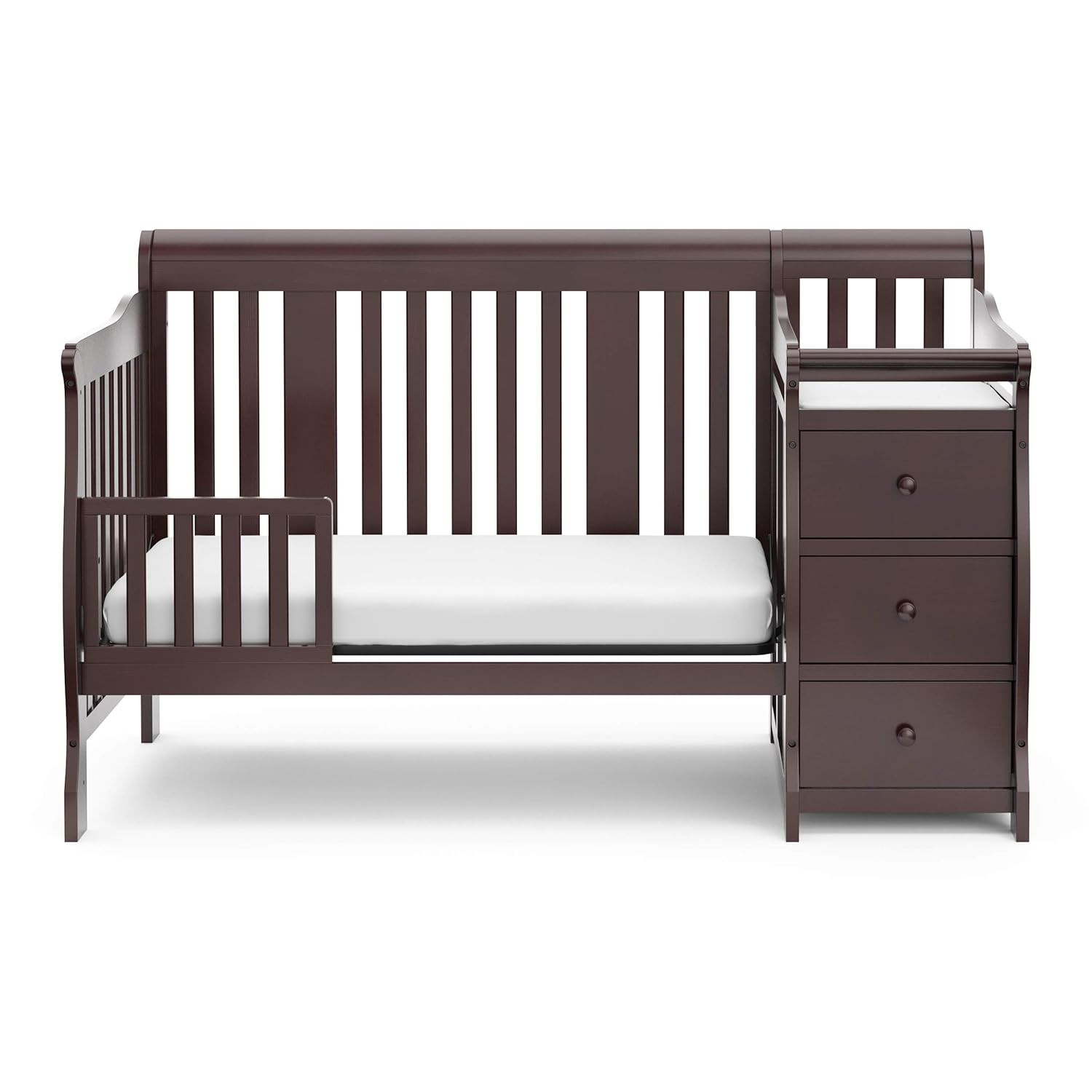 Storkcraft Portofino 5-in-1 Convertible Crib and Changer (Espresso) Storkcraft Portofino 5-in-1 Convertible Crib and Changer (Espresso) – Crib and Changing -Table Combo with 3 Drawers, Includes Baby Changing Pad, Converts to Full-Size Bed
