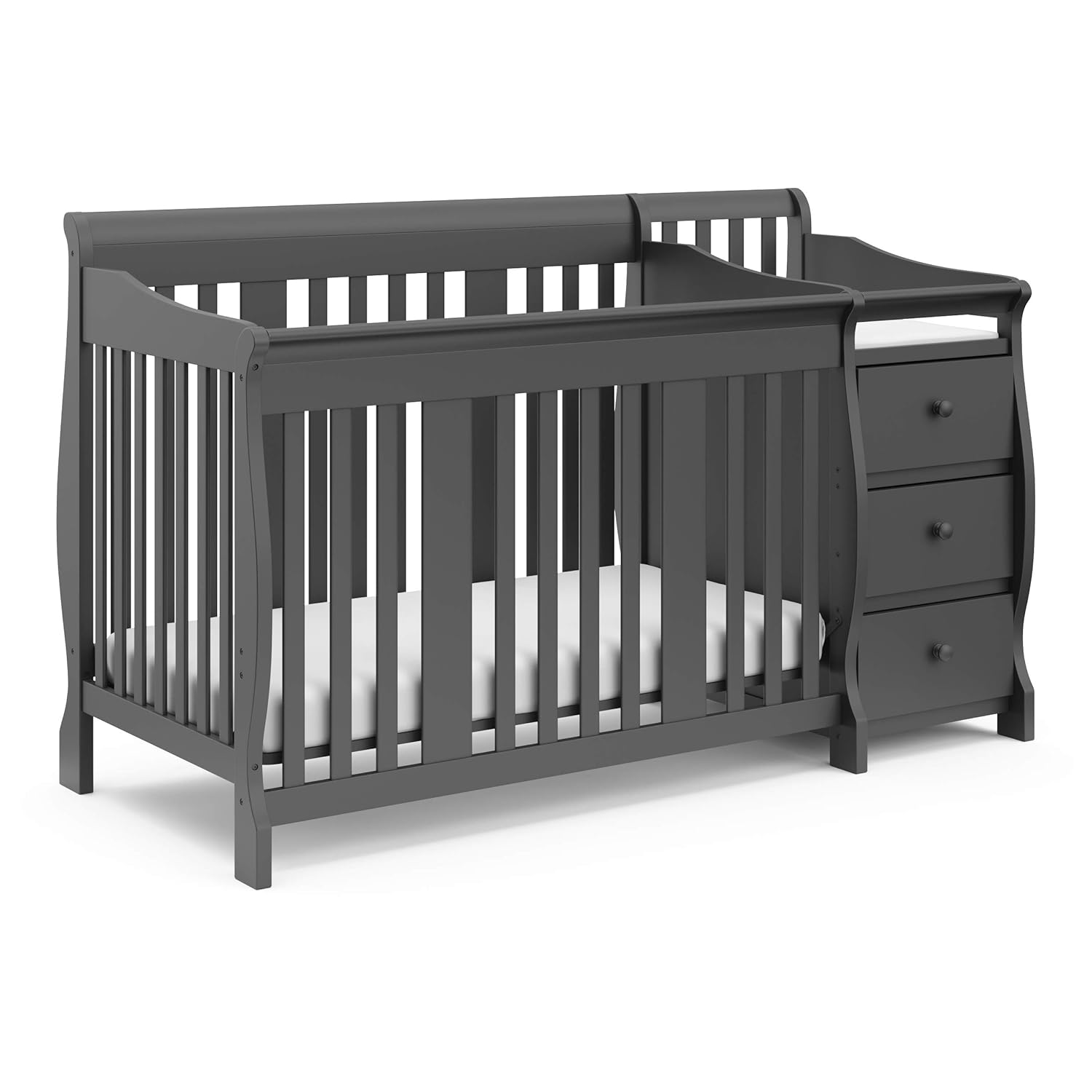 STORKCRAFT Portofino 4 In 1 Fixed Side Convertible Crib Changer, Gray STORKCRAFT Portofino 4 In 1 Fixed Side Convertible Crib Changer, Gray