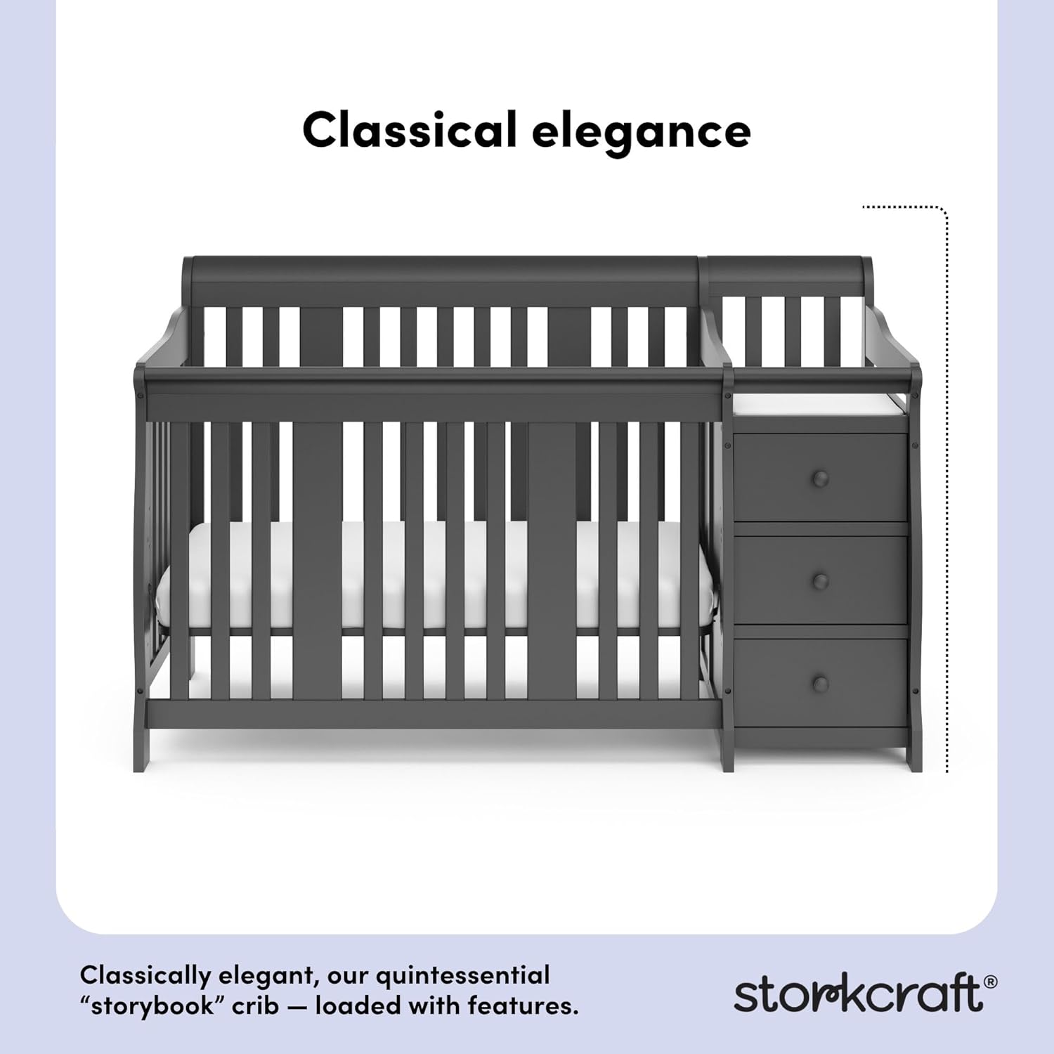 STORKCRAFT Portofino 4 In 1 Fixed Side Convertible Crib Changer, Gray STORKCRAFT Portofino 4 In 1 Fixed Side Convertible Crib Changer, Gray