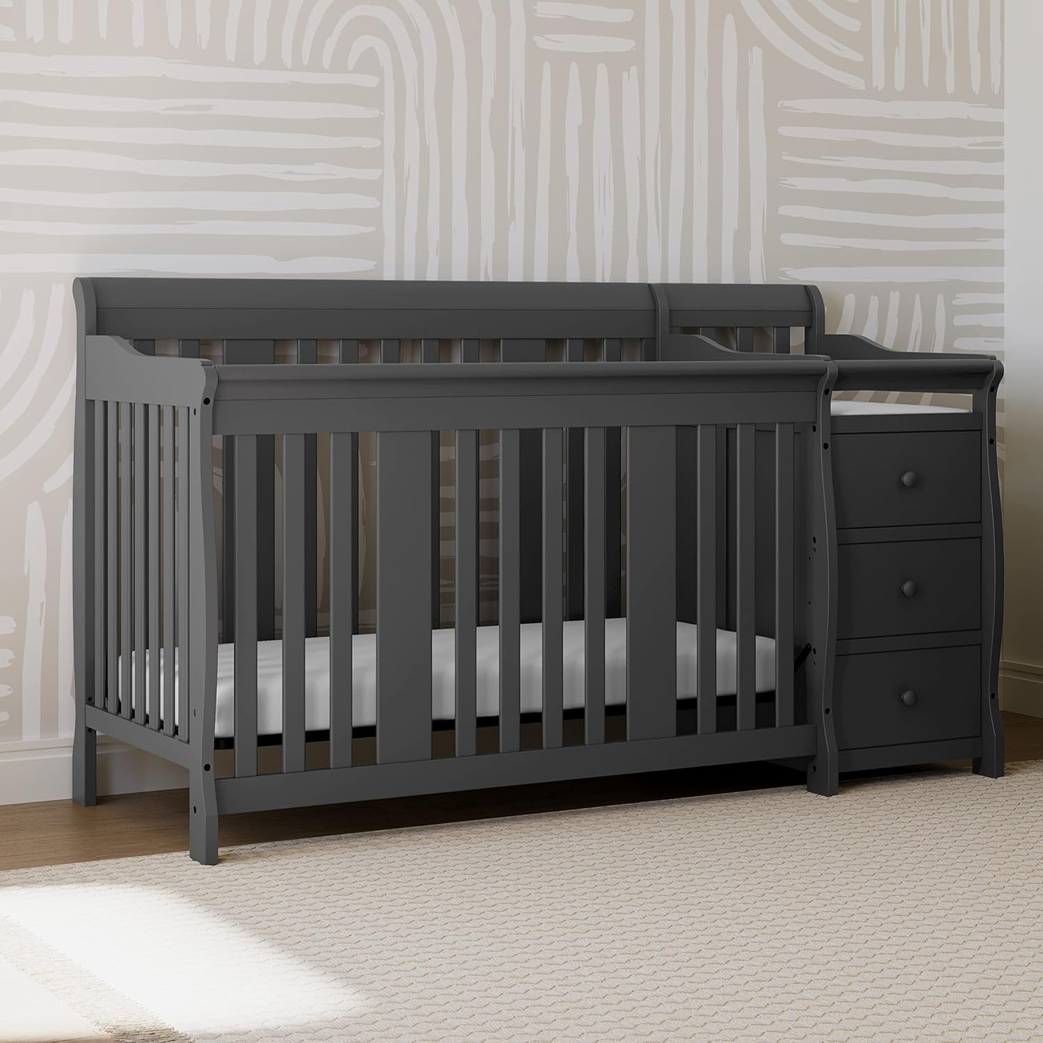 STORKCRAFT Portofino 4 In 1 Fixed Side Convertible Crib Changer, Gray STORKCRAFT Portofino 4 In 1 Fixed Side Convertible Crib Changer, Gray