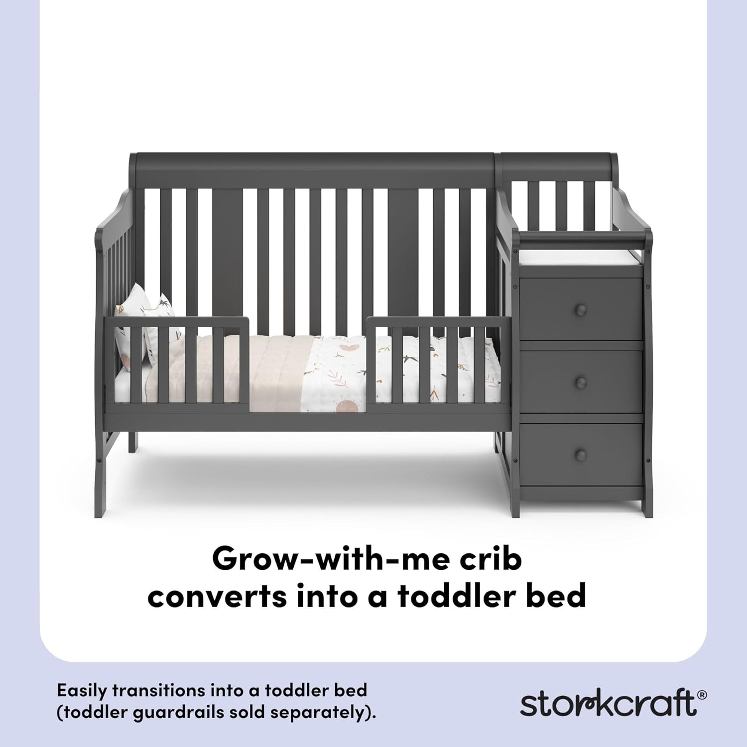 STORKCRAFT Portofino 4 In 1 Fixed Side Convertible Crib Changer, Gray STORKCRAFT Portofino 4 In 1 Fixed Side Convertible Crib Changer, Gray