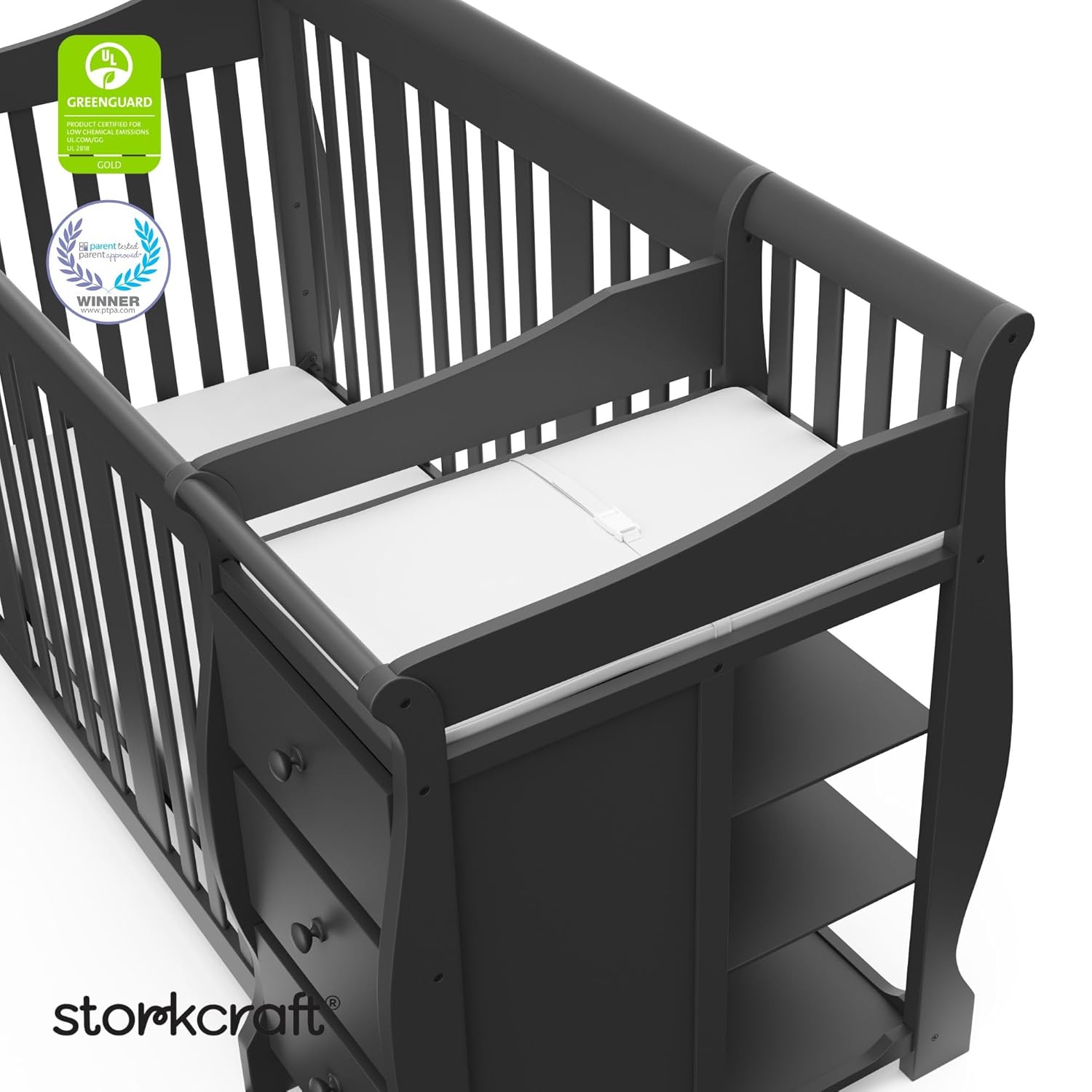 STORKCRAFT Portofino 4 In 1 Fixed Side Convertible Crib Changer, Gray STORKCRAFT Portofino 4 In 1 Fixed Side Convertible Crib Changer, Gray