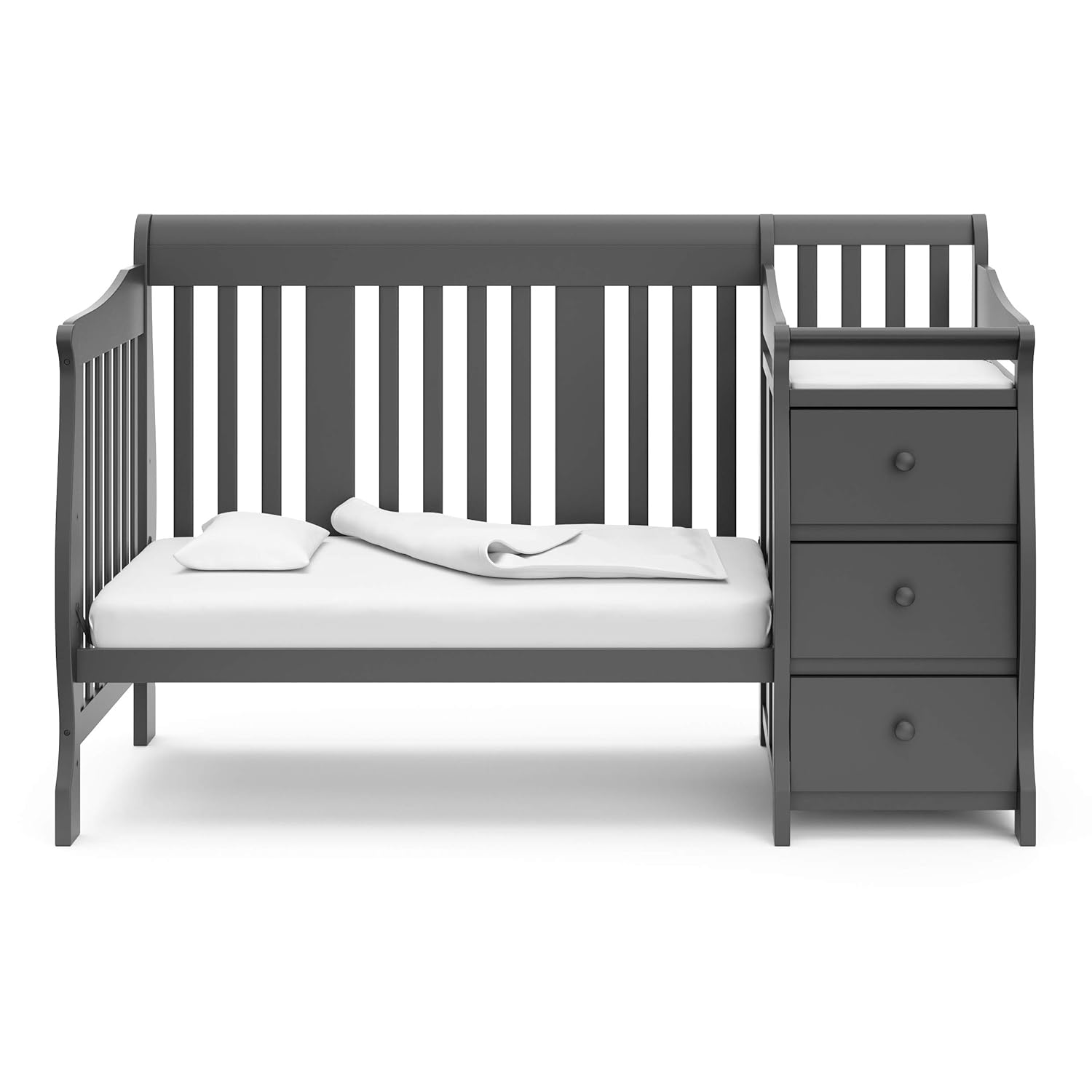 STORKCRAFT Portofino 4 In 1 Fixed Side Convertible Crib Changer, Gray STORKCRAFT Portofino 4 In 1 Fixed Side Convertible Crib Changer, Gray
