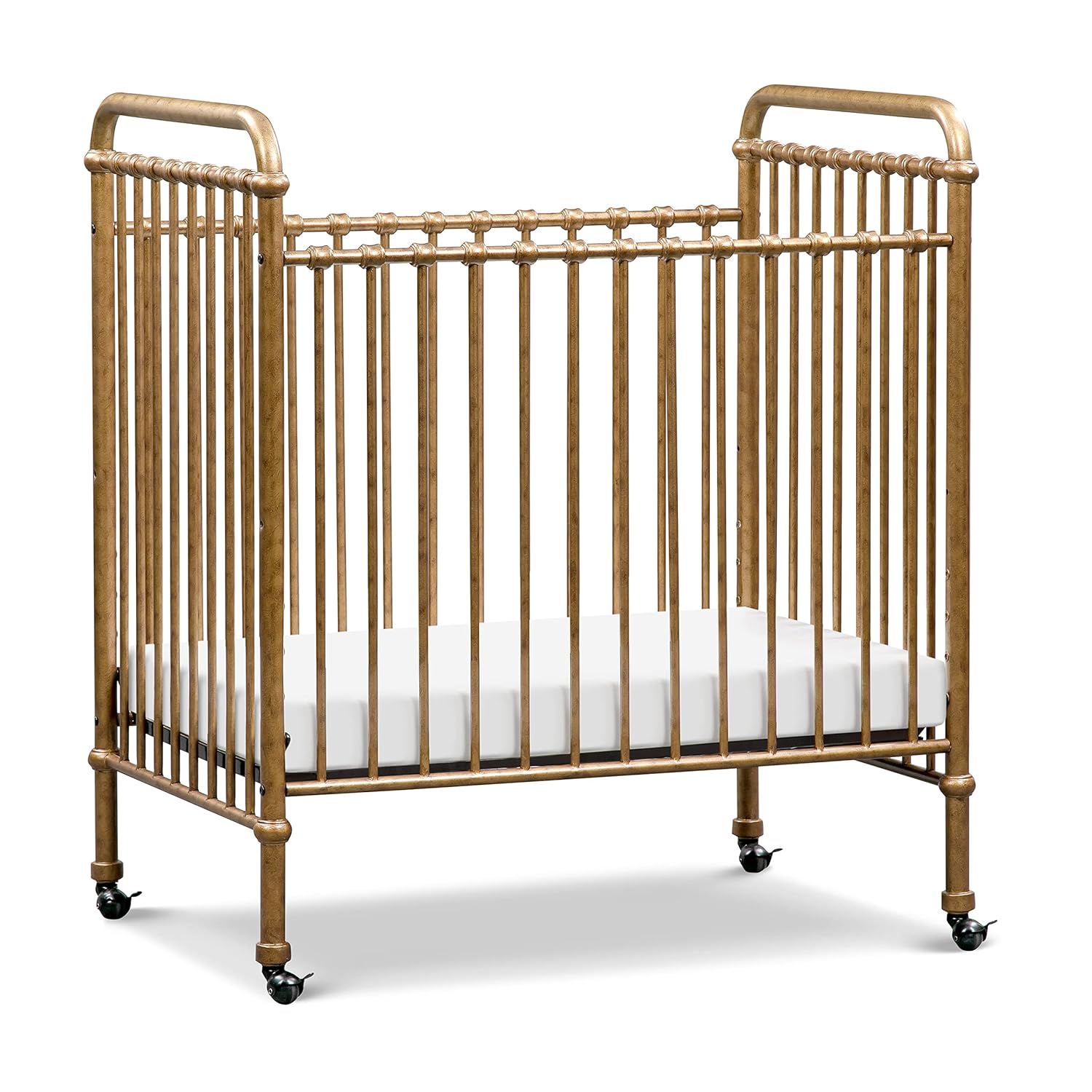 NAMESAKE Abigail 3-in-1 Portable Baby Crib with Wheels - Metal Baby Bed w/ 4 Adjustable Mattress Heights, for Small Spaces - Gold NAMESAKE Abigail 3-in-1 Portable Baby Crib with Wheels - Metal Baby Bed w/ 4 Adjustable Mattress Heights, for Small Spaces - Gold