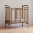 NAMESAKE Abigail 3-in-1 Portable Baby Crib with Wheels - Metal Baby Bed w/ 4 Adjustable Mattress Heights, for Small Spaces - Gold NAMESAKE Abigail 3-in-1 Portable Baby Crib with Wheels - GREENGUARD Gold Certified Convertible Crib to Toddler Bed & Daybed - Metal Baby Bed w/ 4 Adjustable Mattress Heights, for Small Spaces - Gold