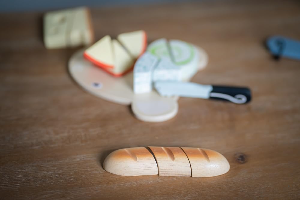 Tender Leaf Toys Cheese Chopping Board, Wooden Play Food Set with 4 Choppable Cheeses, Baguette, Wood Knife and Illustrated Board - Age 2+ Tender Leaf Toys Cheese Chopping Board, Wooden Play Food Set with 4 Choppable Cheeses, Baguette, Wood Knife and Illustrated Board - Age 2+ - Image 5