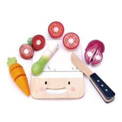 Tender Leaf Toys - Mini Chef Chopping Board - 16 Pcs Wooden Cutting Vegetable Toys with Knife - Age 3+