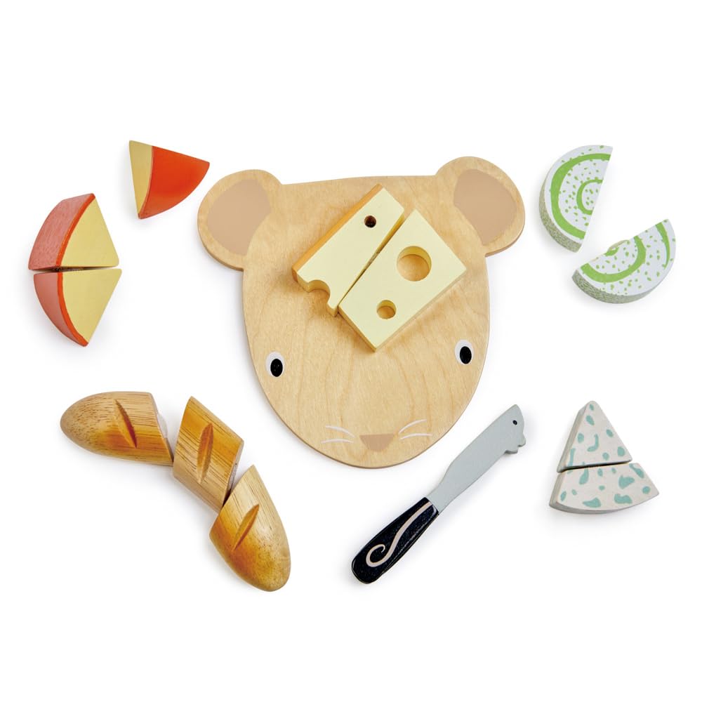 Tender Leaf Toys Cheese Chopping Board, Wooden Play Food Set with 4 Choppable Cheeses, Baguette, Wood Knife and Illustrated Board - Age 2+ Tender Leaf Toys Cheese Chopping Board, Wooden Play Food Set with 4 Choppable Cheeses, Baguette, Wood Knife and Illustrated Board - Age 2+