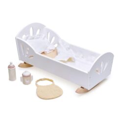 Tender Leaf Toys - Sweet Dreams Dolly Bed - Wooden Baby Doll Rocking Cradle with Bedding and Accessories - Age 18m+