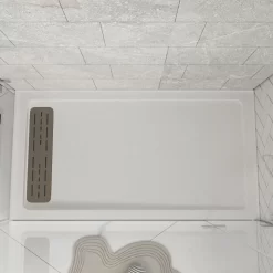 DeerValley 60" x 32" White Shower Base with Drain Assembly and Drain Cover Included, Non-slip Shower Pan, Left