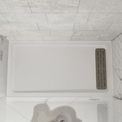 DeerValley 60" x 32" White Shower Base with Drain Assembly and Drain Cover Included, Non-slip Shower Pan, Right
