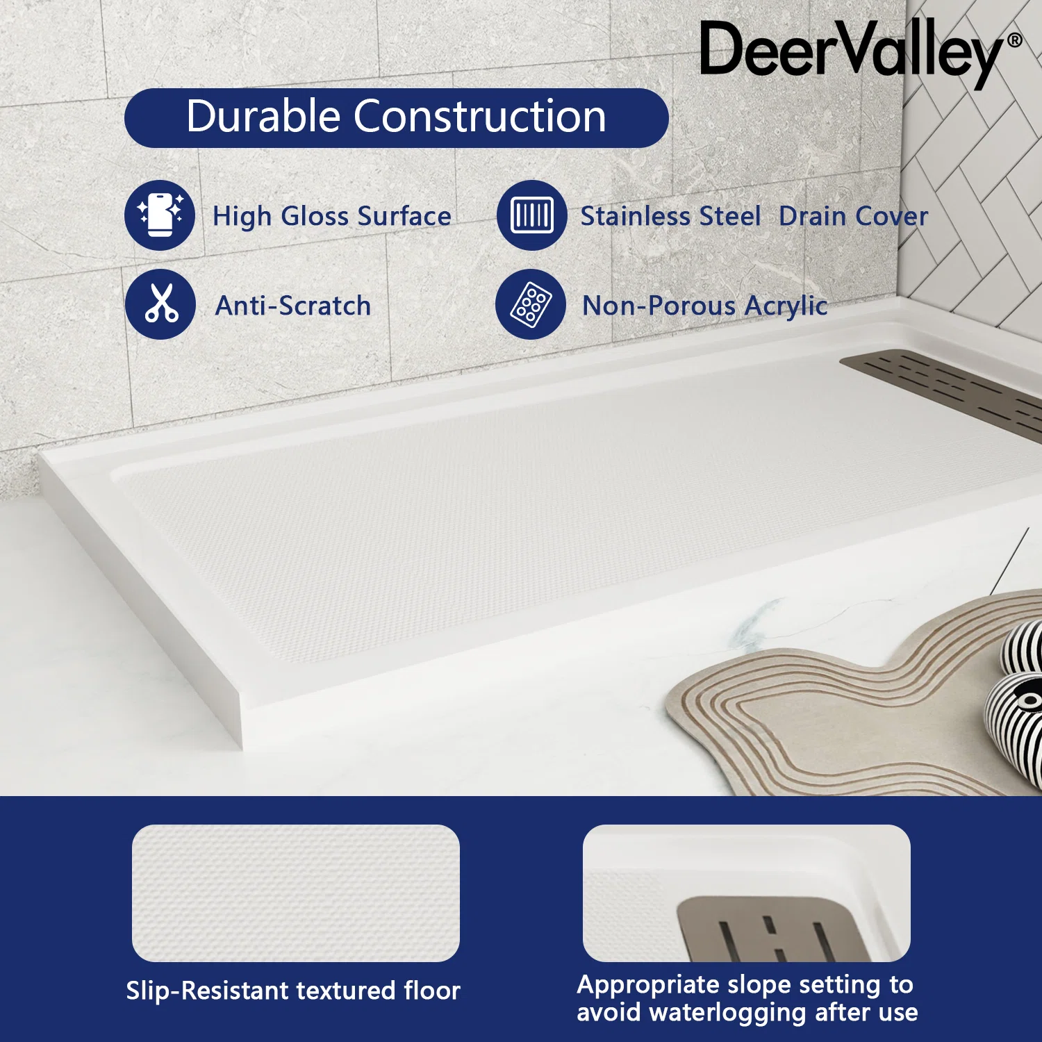 DeerValley 60" x 32" White Shower Base with Drain Assembly and Drain Cover Included, Non-slip Shower Pan, Right DeerValley 60" x 32" White Shower Base with Drain Assembly and Drain Cover Included, Non-slip Shower Pan, Right - Image 11
