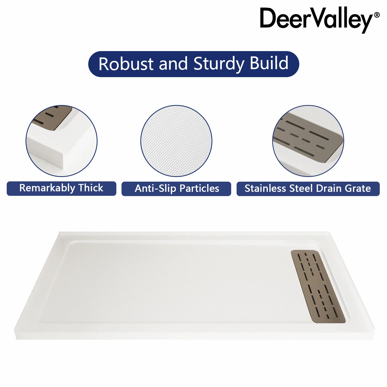 DeerValley 60" x 32" White Shower Base with Drain Assembly and Drain Cover Included, Non-slip Shower Pan, Right DeerValley 60" x 32" White Shower Base with Drain Assembly and Drain Cover Included, Non-slip Shower Pan, Right - Image 9