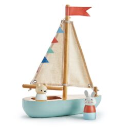 Tender Leaf Toys - Sailaway Boat - Educational Wooden Sailing Boat Play Set with 2 Animal Figures for Kids - Age 3+