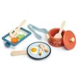 Tender Leaf Toys - Pots and Pans - 13 Pcs Wooden Pretend Cooking Playset, Play Kitchen Cookware Accessories Set for Kids - Age 3+
