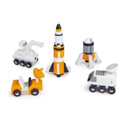 Tender Leaf Toys - Space Voyager Set - 7 Piece Solid Wood Space Vehicle Set with Moving Parts - Age 3 +