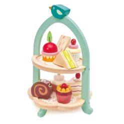 Tender Leaf Toys - Mini Chef Birdie Afternoon Tea Stand – Realistic English Sandwich, Cake and Pastry Tower for Pretend Play High - Age 3+
