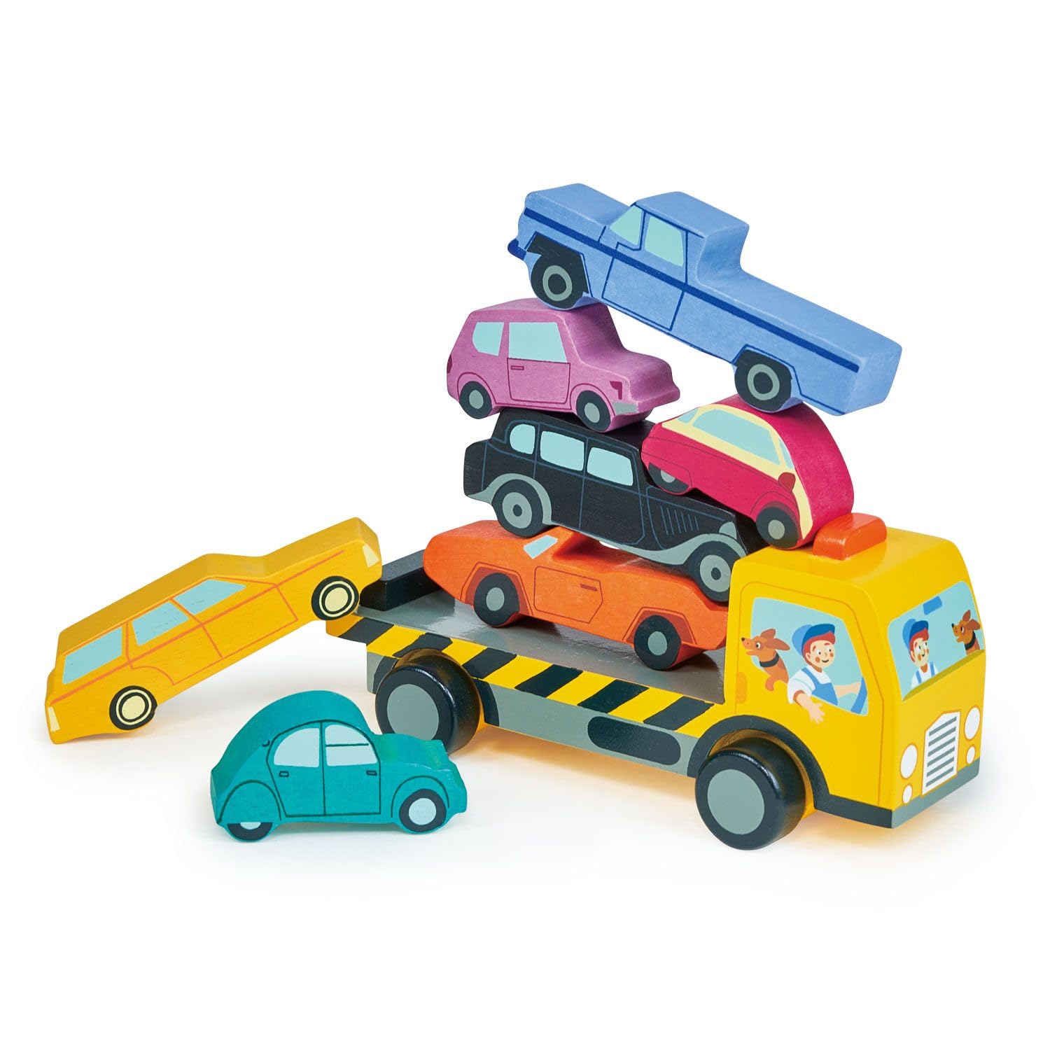 Tender Leaf Toys - Stacking Cars - 7 Wooden Stacking Toy Cars and a Wheeled Truck for Toddler Boys and Girls - Age 18m+ Tender Leaf Toys - Stacking Cars - 7 Wooden Stacking Toy Cars and a Wheeled Truck for Toddler Boys and Girls - Age 18m+
