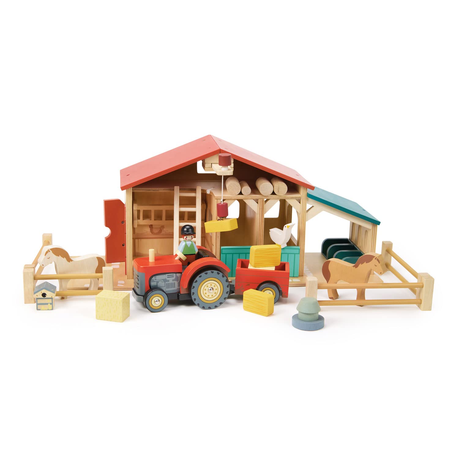 Tender Leaf Toys - Farmyard Tractor - Wooden Tractor Toy with Removeable Trailer, Animals and Accessories - Age 18m+ Tender Leaf Toys - Farmyard Tractor - Wooden Tractor Toy with Removeable Trailer, Animals and Accessories - Age 18m+ - Image 2