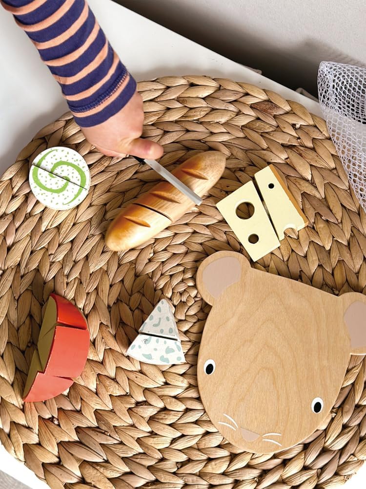 Tender Leaf Toys Cheese Chopping Board, Wooden Play Food Set with 4 Choppable Cheeses, Baguette, Wood Knife and Illustrated Board - Age 2+ Tender Leaf Toys Cheese Chopping Board, Wooden Play Food Set with 4 Choppable Cheeses, Baguette, Wood Knife and Illustrated Board - Age 2+ - Image 4