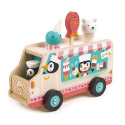 Tender Leaf Toys - Penguin’s Gelato Van - Food Truck Style Pretend Play, Ice Cream and Ice Lolly Wooden Vehicle - Age 18m+