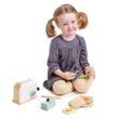 Tender Leaf Toys - Mini Chef Breakfast Toaster Set - 10 Pcs Classic Wooden Pop Up Toaster Toy for Pretend Cooking - Age 3+