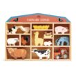 Tender Leaf Toys Farmyard Animals “ 13 Wooden Country Farm Figurines with a Display Shelf - Ages 3+ Years