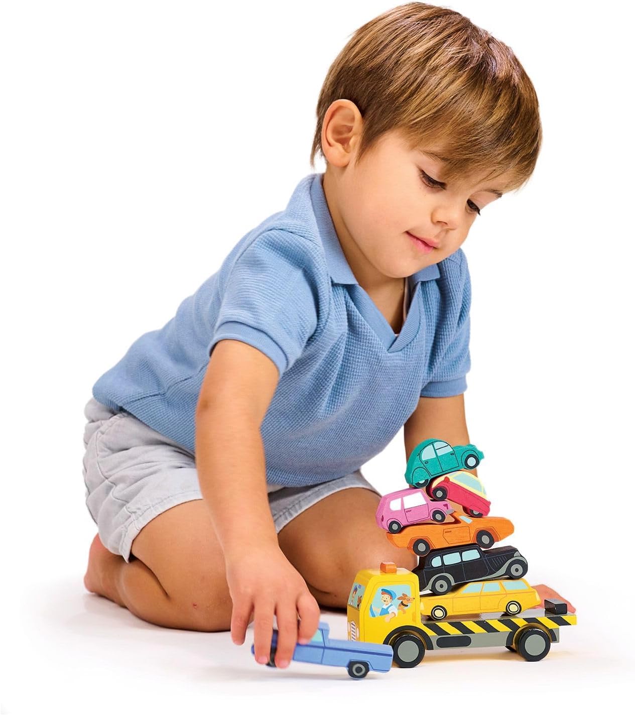 Tender Leaf Toys - Stacking Cars - 7 Wooden Stacking Toy Cars and a Wheeled Truck for Toddler Boys and Girls - Age 18m+ Tender Leaf Toys - Stacking Cars - 7 Wooden Stacking Toy Cars and a Wheeled Truck for Toddler Boys and Girls - Age 18m+ - Image 2