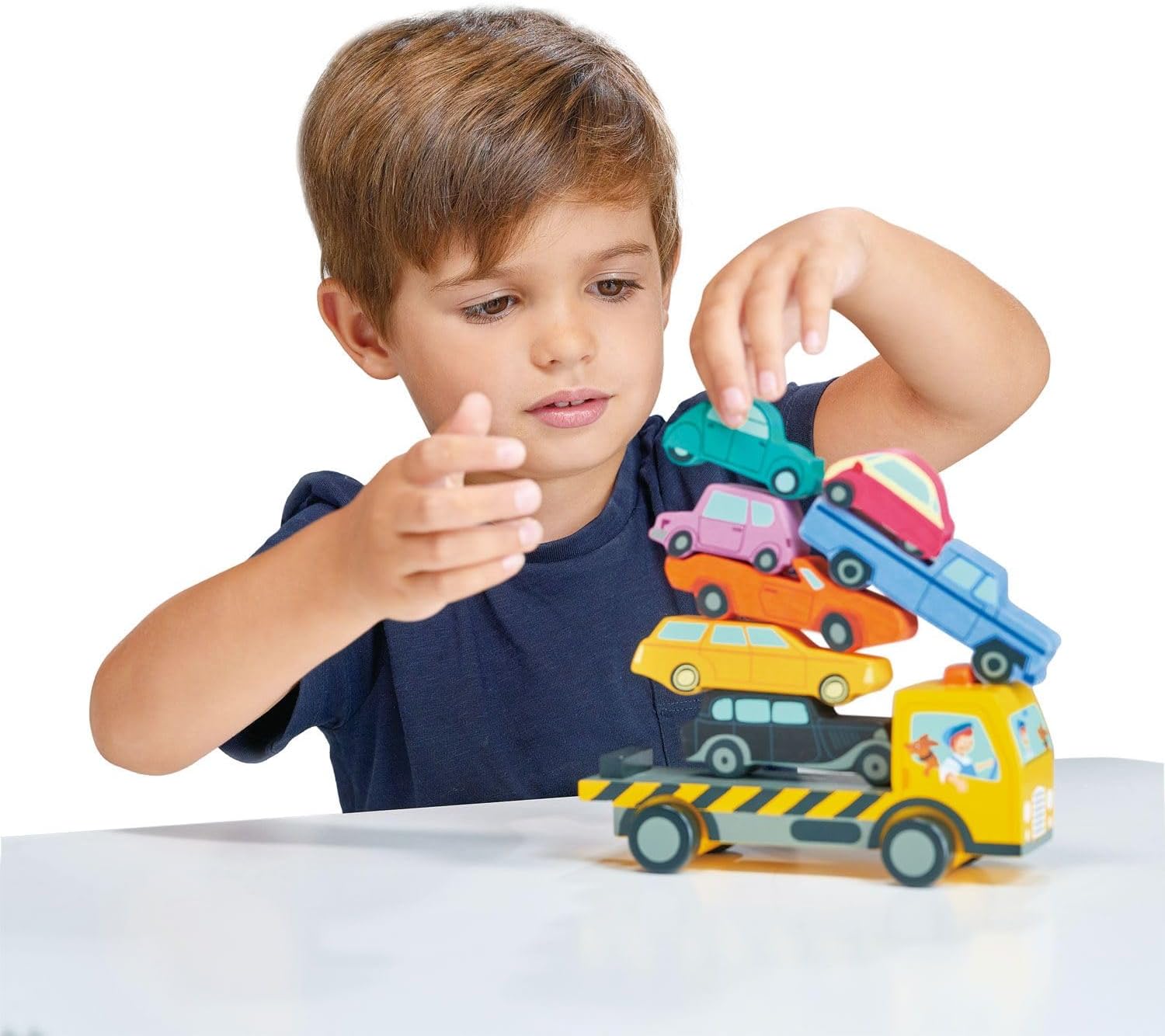 Tender Leaf Toys - Stacking Cars - 7 Wooden Stacking Toy Cars and a Wheeled Truck for Toddler Boys and Girls - Age 18m+ Tender Leaf Toys - Stacking Cars - 7 Wooden Stacking Toy Cars and a Wheeled Truck for Toddler Boys and Girls - Age 18m+ - Image 3