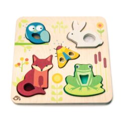 Tender Leaf Toys - Touchy Feely Animals - 5 Piece Wooden Shape Recognition and Dexterity Puzzle - Kids 18 Months +