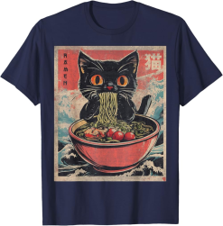 Ramen Cat T-Shirt, Vintage Japanese Noodle Lover Funny Cat Tee